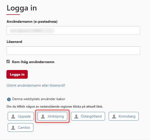 Inloggningsvy e-learning