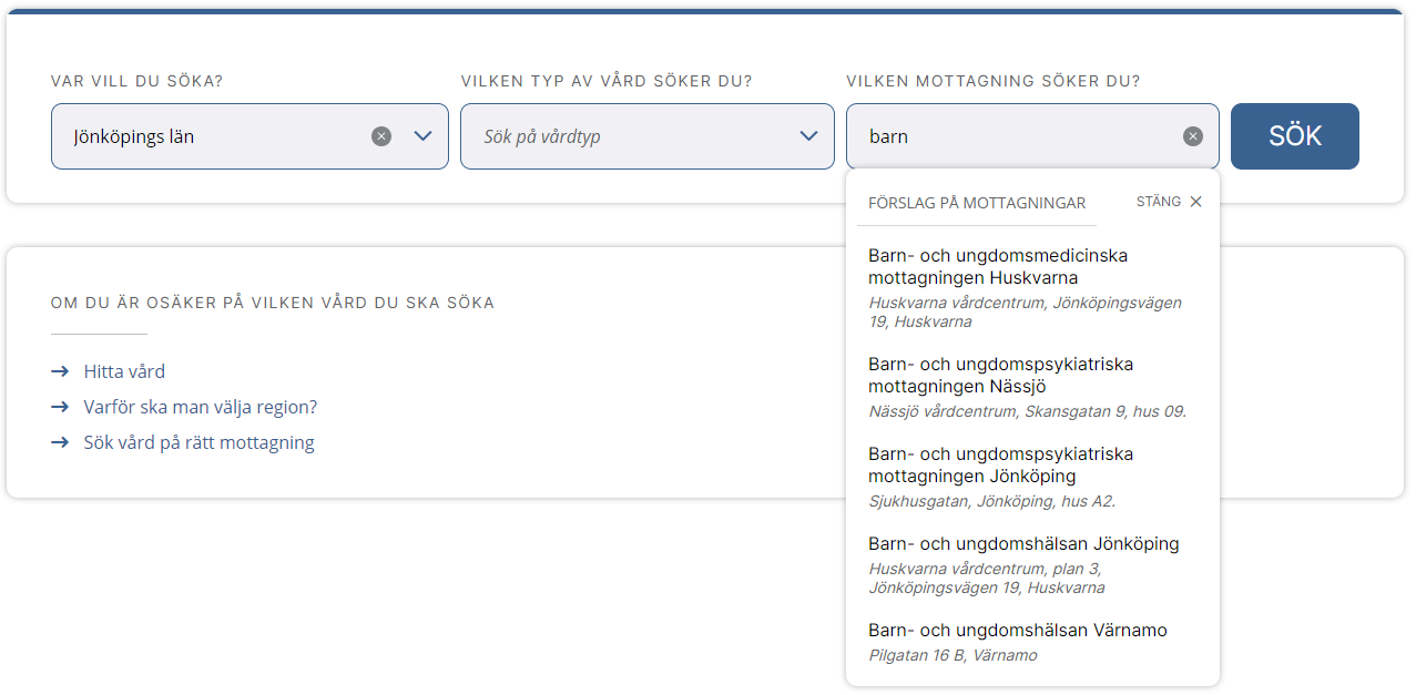 Man kan filtrera sökningen utifrån enhetens namn.
