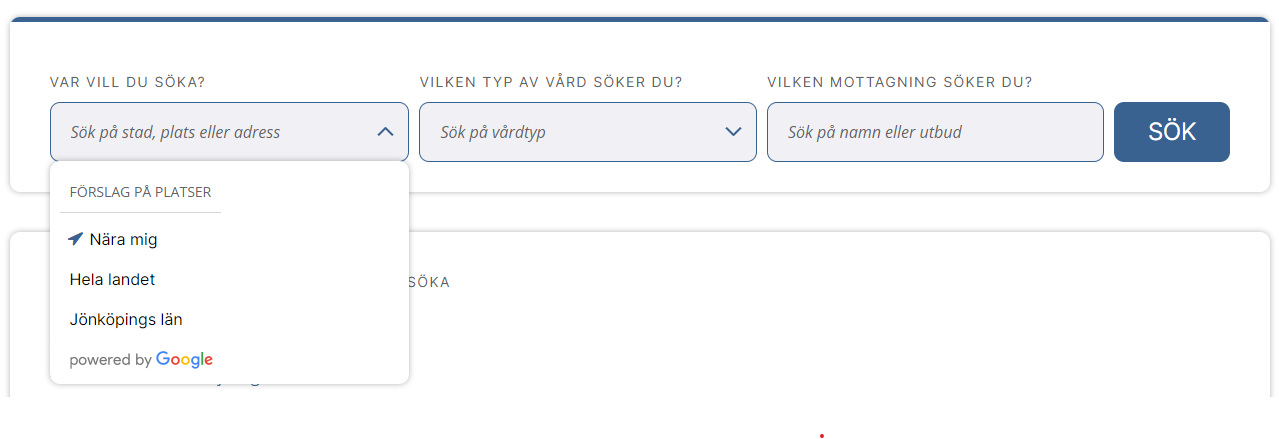 Man kan filtrera sökningen geografiskt.