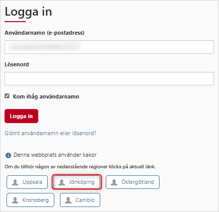 Inloggningsruta Cambio e-learning