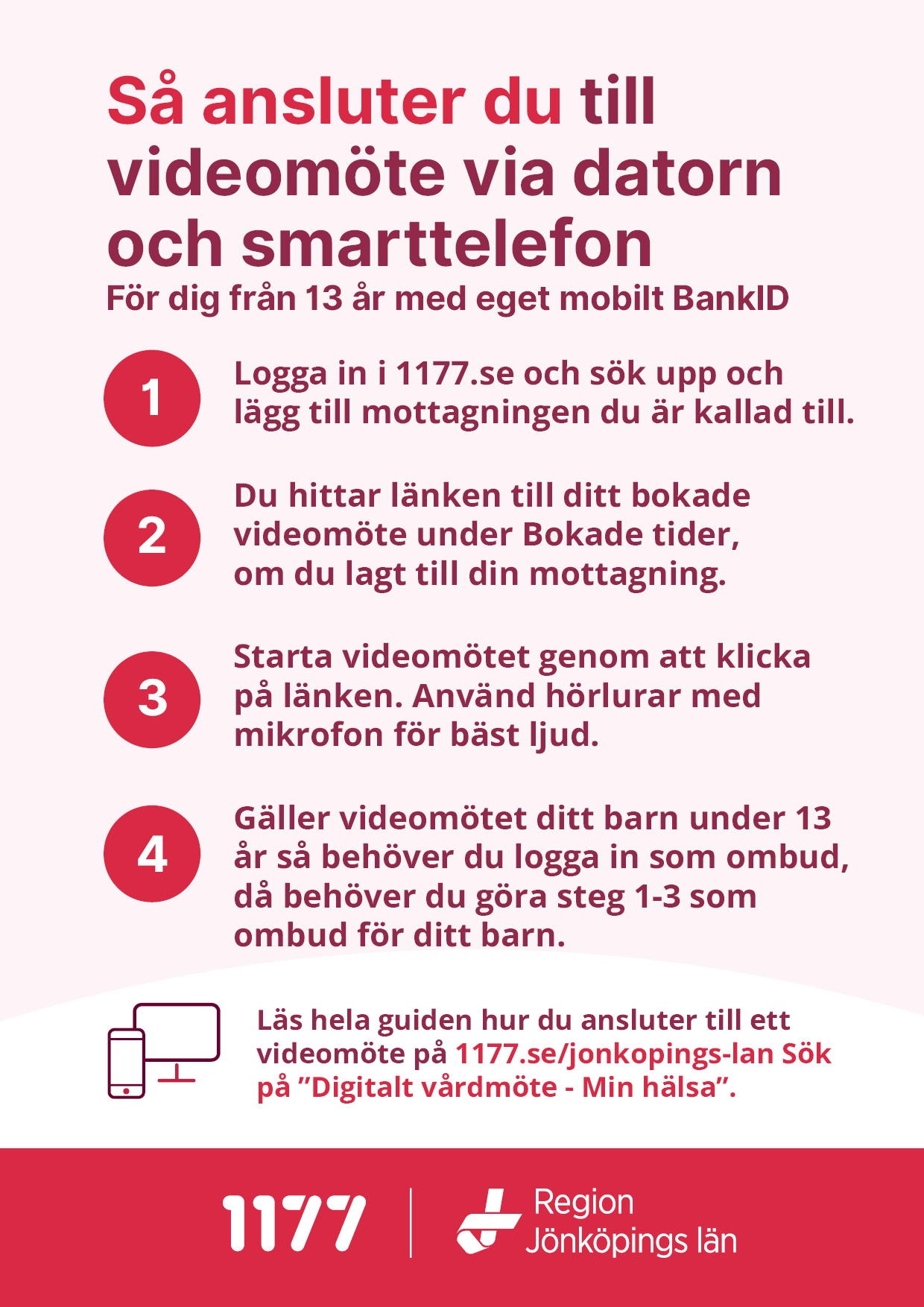 Informationskort delta på digitalt vårdmöte via eBesök